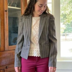 Development Wool Blazer Womens Size 6 Brown Striped Single Button Classic Jacket